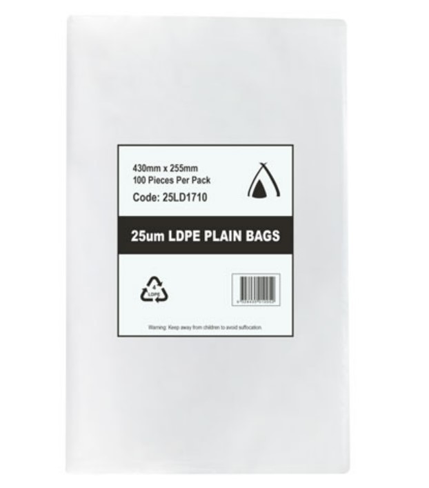 Bag Poly Low Density 25x43cm  25um 10x17