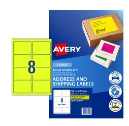 Label Fluoro 8sheet Yellow Avery 99x69mm