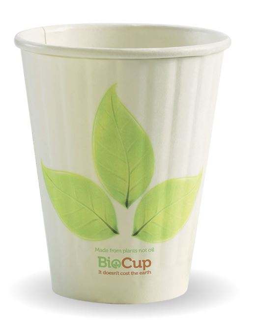 Cup Biopak Double Wall 8oz White Leaf