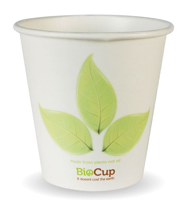 Cup Biopak Single Wall 6oz White Leaf