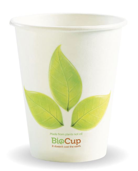 Cup Biopak Single Wall 8oz White Leaf
